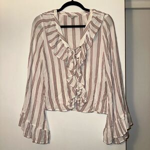 American Eagle Medium Lace Up Ruffle Bell Sleeve Nautical Womens Blouse EUC